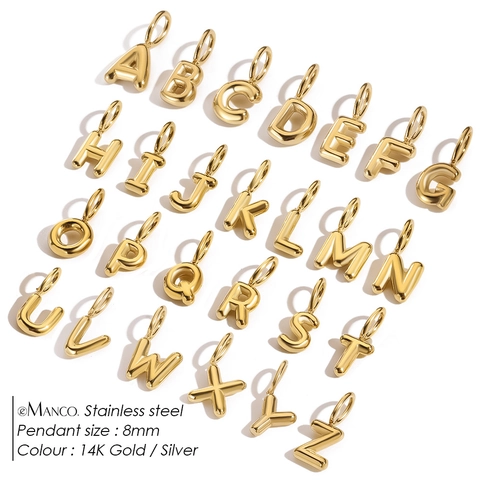 Stainless Steel Puffy Bubble Initial Letter Pendants 14K Gold Plated Alphabet Charms For DIY Necklace Bracelet Jewelry Making