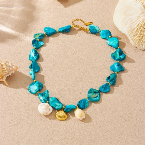 Stainless Steel Necklace Bracelet Earrings Bohemian Turquoise Shell Artificial Pearl Beach Summer Holiday Jewelry For Women