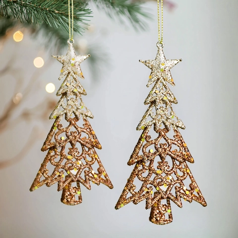 Ornamenti Appesi Albero Natale Intagliati Glitter Metallo Stella Punta Decorazione Festa
