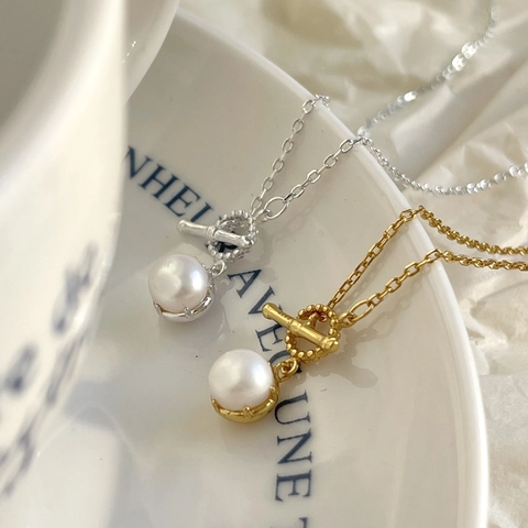 925 Sterling Silver Necklace For Women With Freshwater Pearl And OT Toggle Clasp Minimalist Jewelry Gift