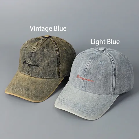 Cappellino Da Baseball In Denim Lavato Vintage Con Ricamo Di Lettere Cotone Distressed Cappello Da Sole Casual All'aperto