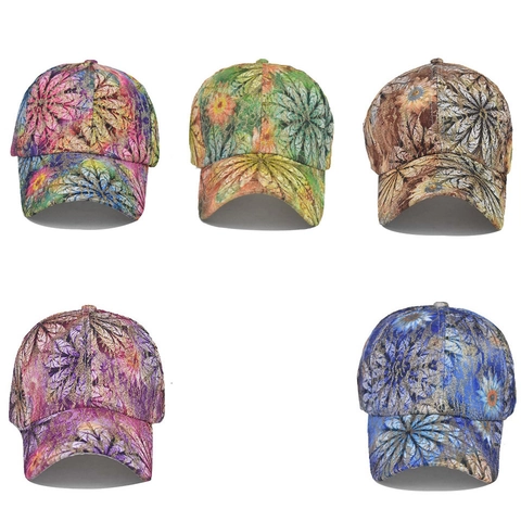 Cappello Da Baseball Con Stampa Floreale Paillettes Lucido Motivo A Foglie Regolabile Cappello Da Sole Retro Streetwear