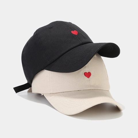 Casquette De Baseball En Coton Broderie Cœur Rouge Ajustable Respirant Protection Solaire Vintage Femmes