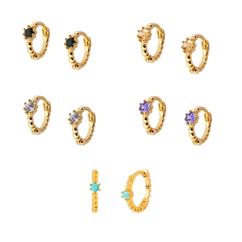 925 Sterling Silver Earring Post Copper Zirconia Inlaid Hoop Earrings For Women Minimalist Geometric Huggie Earrings Jewelry