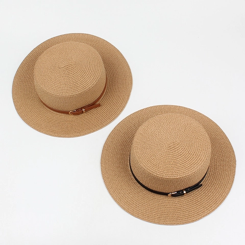 Boater Strohhut Papier Gewebt Sommer Strand Sonnenschutz Flache Krone Kurze Krempe Reise Mode Für Frauen Elegant-Stil