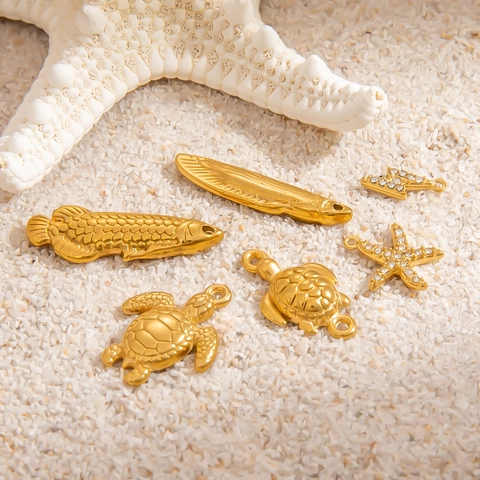 Ciondoli Tartaruga Marina Stella Marina Acciaio Inossidabile Oro 18K Placcato Zircone Per Creazione Gioielli Ipoallergenico