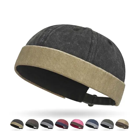 Berretto Docker Senza Visiera Cotone Lavato Blocchi Di Colore Retro Vintage Miki Cappello Regolabile Unisex Casual Stile Hip Hop