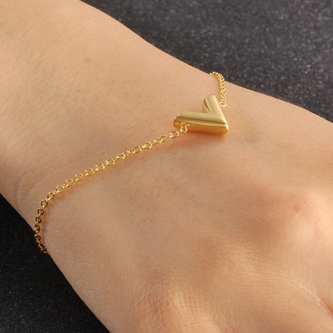 Braccialetto Semplice con Pendente a Lettera V in Acciaio Inossidabile per Donna Moda Personalizzata Placcato Oro 18K Catena O Gioielli