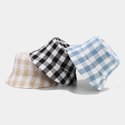Chapeau Bob En Coton À Carreaux Pour Femmes Été Respirant Protection Solaire Extérieur Gingham Vichy Pêcheur