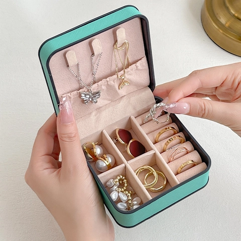 Mini Jewelry Organizer Box PU Leather Portable Travel Storage Case For Rings Earrings Necklaces Girls Kids