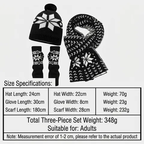 Berretto Con Pompon Sciarpa Lunga E Guanti Senza Dita Maglia Inverno Acrilico Motivo Fiocco Di Neve Termico Natale Casual
