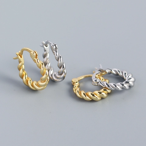 Orecchini a Cerchio a Forma di U in Argento Sterling 925 Vintage per Donna Orecchini Geometrici con Trama a Spirale Placcati Oro Argento Gioielli