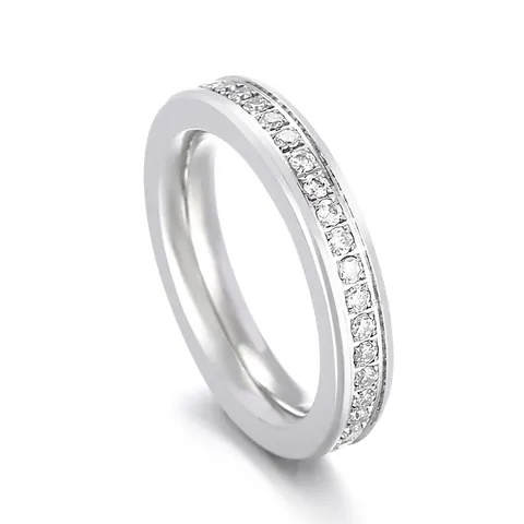 Eternity Ring Stainless Steel Full Pave Rhinestone Simple Shiny Index Finger Band Jewelry For Women