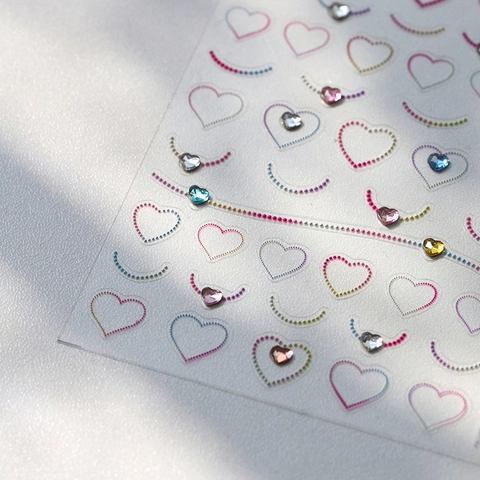 3D Heart Nail Art Stickers With Rhinestones Multi Color Self Adhesive French Style Manicure Decoration For DIY Beauty