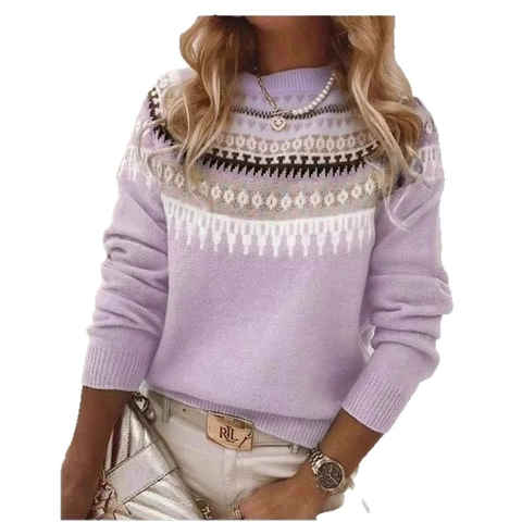 Maglione In Maglia Da Donna Girocollo Manica Lunga Vintage Fair Isle Motivo Geometrico Color Block Casual