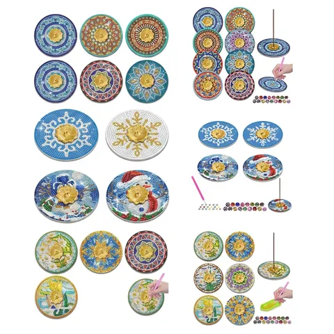 DIY Diamond Painting Incense Holder Coasters Mandala Flower Patterns Rhinestone Acrylic Handmade Home Decor Crafts