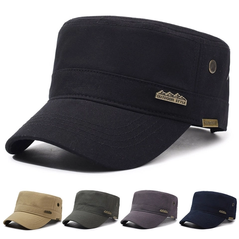 Berretto Cadet Da Uomo In Cotone Cappello Militare Vintage A Cima Piatta Regolabile Traspirante Protezione Solare All'aperto Stile Esercito