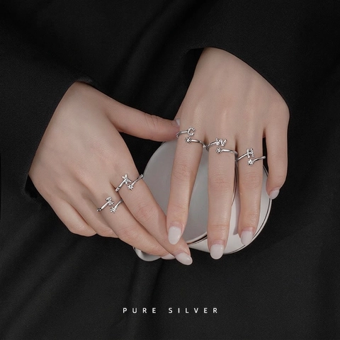 925 Sterling Silber Ring Verstellbarer Offener Buchstabe Schmuck Zirkonia Eingelegt Trendige Mode Für Frauen Rhodiniert