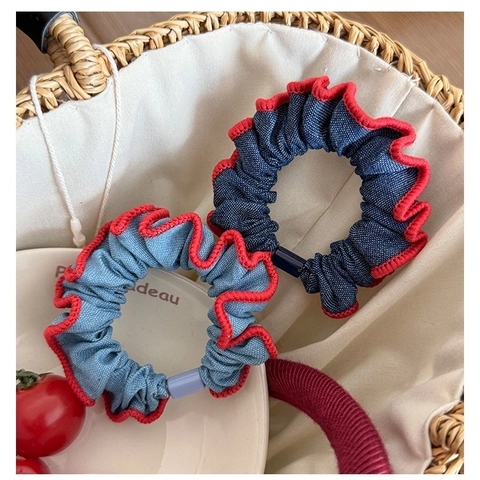 Denim Fabric Scrunchies Korean Style Ruffle Edge Hair Ties High Elastic Sweet Fashion Accessories For Women