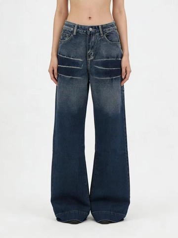 Damen Jeans Mit Hoher Taille Retro Waschung Gradient Zerrissen Denim Hose Streetwear Locker Lässig Weites Bein