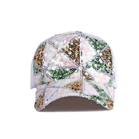 Women Sparkly Sequin Baseball Cap Geometric Triangle Pattern Breathable Mesh Back Sun Hat Adjustable Snapback Fashion