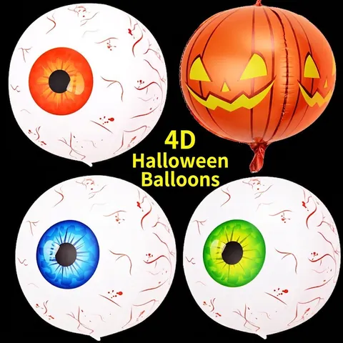Palloncini In Alluminio 4D Halloween Occhio Insanguinato Zucca Decorazioni Per Feste Gonfiabili Sferiche Autosigillante