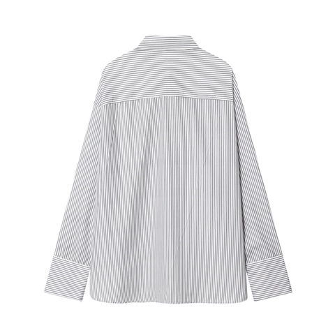 Women Striped Blouse Tie Neck Long Sleeve Button Down Poplin Shirt Polyester Elegant Fashion Top
