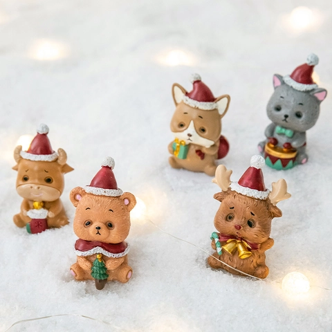 Hars Kerst Miniatuur Beeldjes Kerstman Rendier Sneeuwpop Dieren Micro Landschap Bureau Ornamenten Feestelijke Woondecoratie