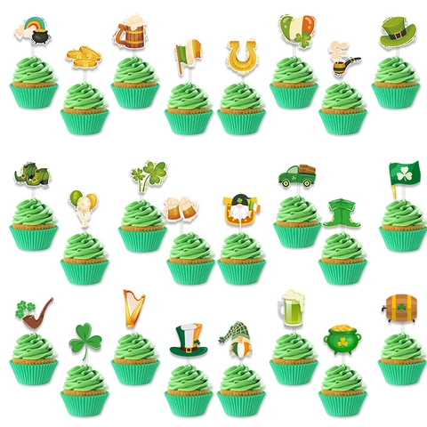 St Patricks Day Cupcake Topper Kleeblatt Leprechaun Goldmünze Papier Torten Deko Irische Party Deko
