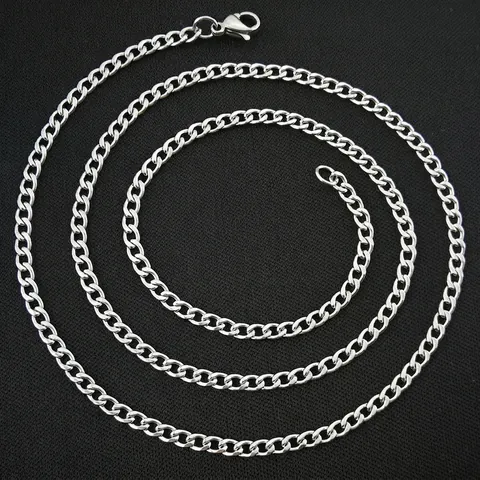Stainless Steel Curb Chain Necklace Titanium Steel NK Link Silver Tone Minimalist Unisex Jewelry Elegant