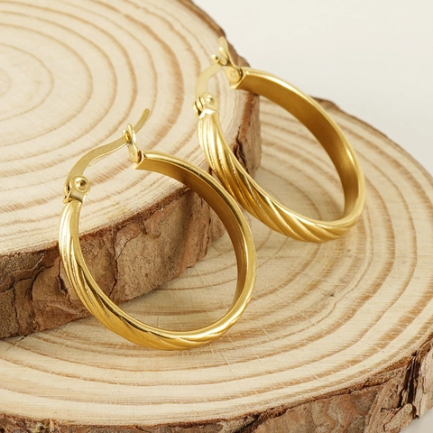 Twisted Hoop Earrings 18K Gold Plated Stainless Steel Geometric Retro Chic Fashion Jewelry Accessories For Women