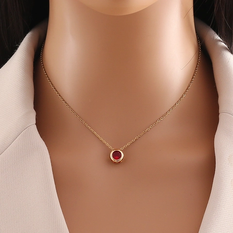 Collana Con Pendente In Zircone Rotondo Acciaio Inossidabile Rame Gemme Colorate Minimalista Gioielli Da Donna