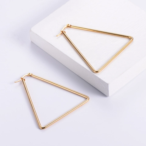 Orecchini A Cerchio Triangolari Grandi Placcati Oro 18K Acciaio Inossidabile Gioielli Geometrici Minimalisti Da Donna
