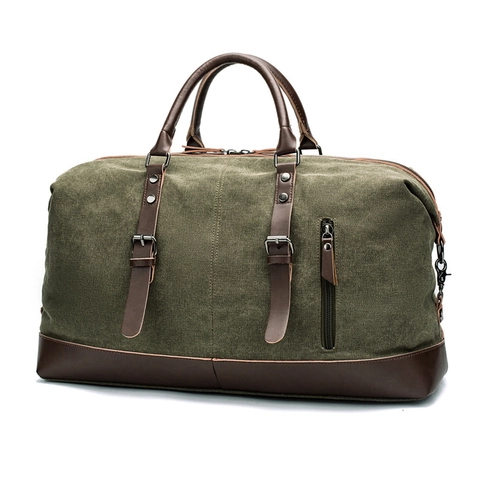 Bolsa De Viaje De Lona De Gran Capacidad Con Detalles De Cuero Para Hombre Negocios Fitness Bandolera Mano
