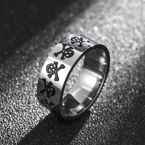 Punk Titanium Steel Skull Crossbones Ring For Men Women Vintage Blackened Gothic Biker Finger Ring Band Jewelry Gift
