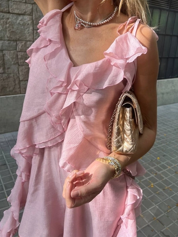 Women Ruffled V Neck Camisole Tank Top Lyocell Nylon Tiered Lace Up Straps Backless Irregular Hem Summer Vacation