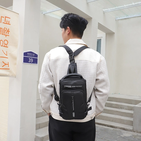 Herren Brusttasche Wasserdicht Nylon Sling Umhängetasche Mit USB Ladeanschluss Multifunktionale Lässige Reise Für Männer