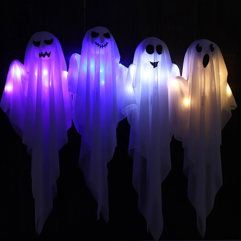 Halloween Hanging Ghost Decoration LED Glowing Polyester Spooky Haunted House Outdoor Indoor Party Props
