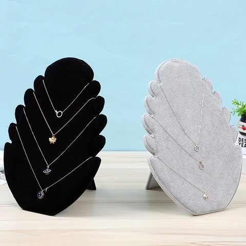 Velvet Necklace Display Stand Flame Shaped Jewelry Organizer Sawtooth Multi Slot Pendant Holder Folding Support