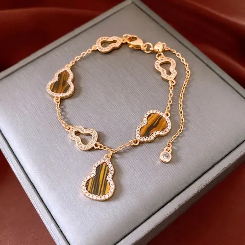 Bracciale Vintage Occhio Di Tigre Zucca Rame Placcato Oro Zircone Strass Charme Gioielli Lusso Eleganti Per Donne