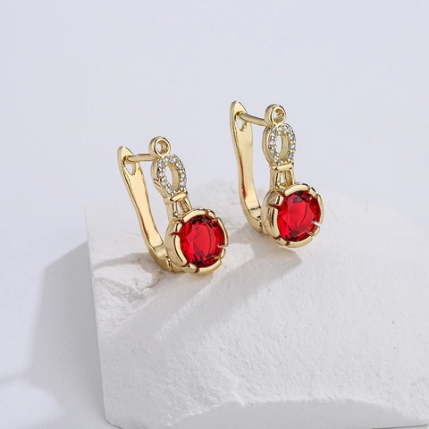 Geometrische Kupfer Leverback Ohrringe 18K Vergoldet Bunte Zirkon Retro Luxus Schmuck Für Frauen
