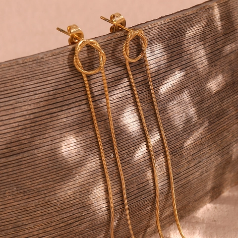 Tassel Stud Earrings 18K Gold Plated Stainless Steel Long Snake Chain Knot Geometric Fashion Jewelry For Women