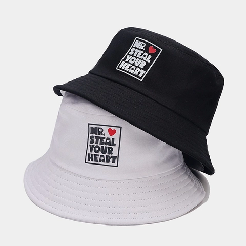 Baumwolle Canvas Fischerhut Sonnenschutz Outdoor Mode Herz Buchstaben Druck Modischer Sonnenhut Für Herren Damen