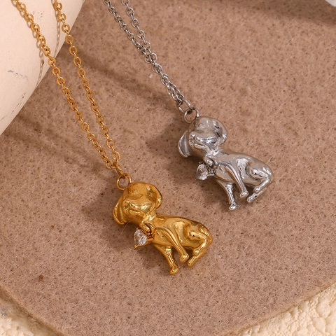 3D Welpen Anhänger Halskette Edelstahl 18K Vergoldet Süße Herz Zirkonia Mode Schmuck Damen