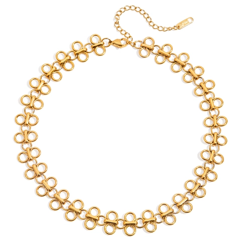 Stainless Steel Necklace 18K Gold Plated Geometric Infinity Circle Link Choker Waterproof Hypoallergenic Jewelry For Women