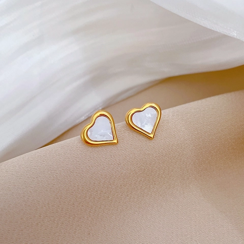 Heart Shell Stud Earrings Titanium Steel Gold Plated Minimalist Elegant Jewelry For Women