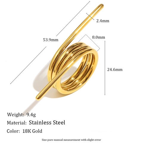 Modern Spiral Ring 18K Gold Plated Stainless Steel Multiple Layer Coil Cross Bar Geometric Exaggerated Chic For Women