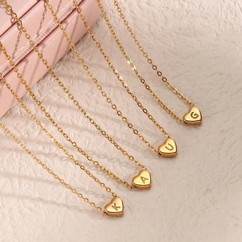 Heart Initial Letter Pendant Necklace Stainless Steel 18K Gold Plated Vacuum Polished Fashion Jewelry For Women