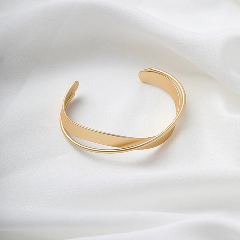 Bracciale Rigido Oro Opaco Lega Design Incrociato Minimalista Chic Geometrico Vintage Regolabile Per Donna
