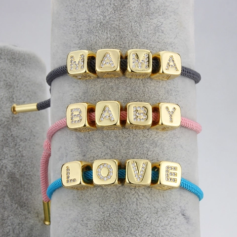 Handgefertigtes Gewebtes Seilarmband Vergoldetes Kupfer 26 Alphabet Würfelperlen Zirkonia Eingelegt Verstellbar DIY Schmuck